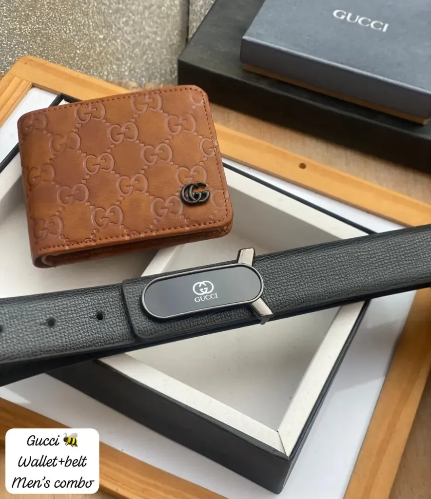 Gucci Belt & Wallet (BlackBelt & Light Brown Wallet)