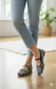 Women Zara Floral Pattern Mary Jane Flats