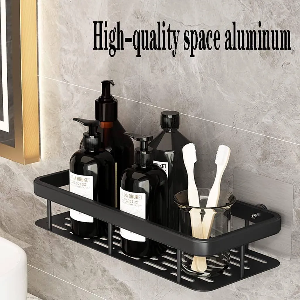 Black Bathroom Rack Aluminum Bathroom Corner Shelf for Wall, Rustproof, Nail-Free, No Drilling Organizer Holder