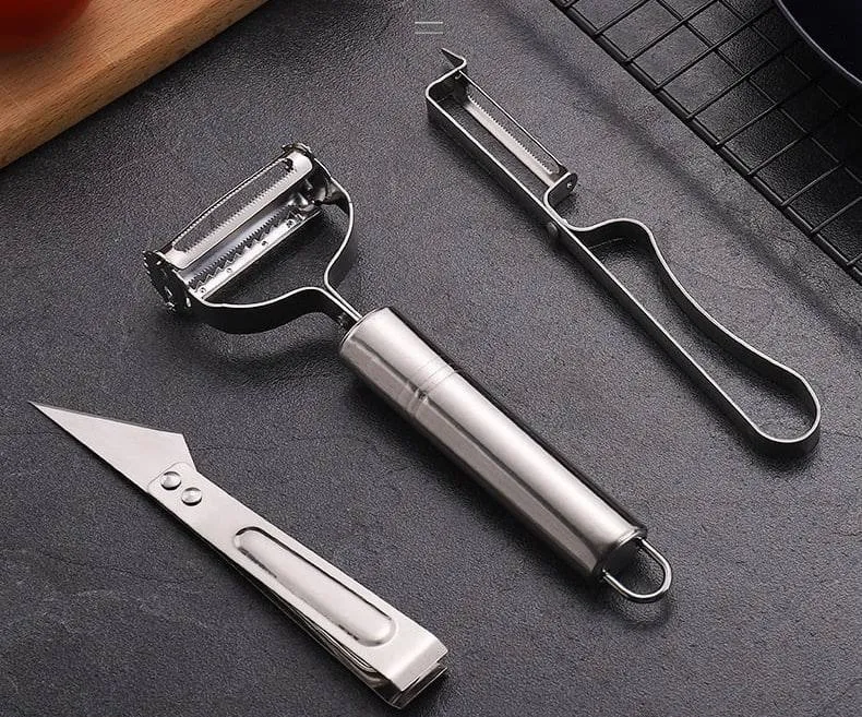 3 In 1 Peeler Set - 3 In 1 Peeler Slicer And Meat Cutter - 3 In 1 Multifunctional Durable Razor Sharp Cutter Slicer - Vegetable & Fruit Peeler With Meat Cutter And Hand Peeler - 3 In 1 Steel Peeler