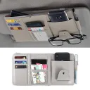 Car Sun Visor Organizer  Car Accessories Car Sun Visor Organizer, Sunglass Pen Card Small Document Storage Pouch Holder, PU Leather, Multi-Pocket with Zipper Net