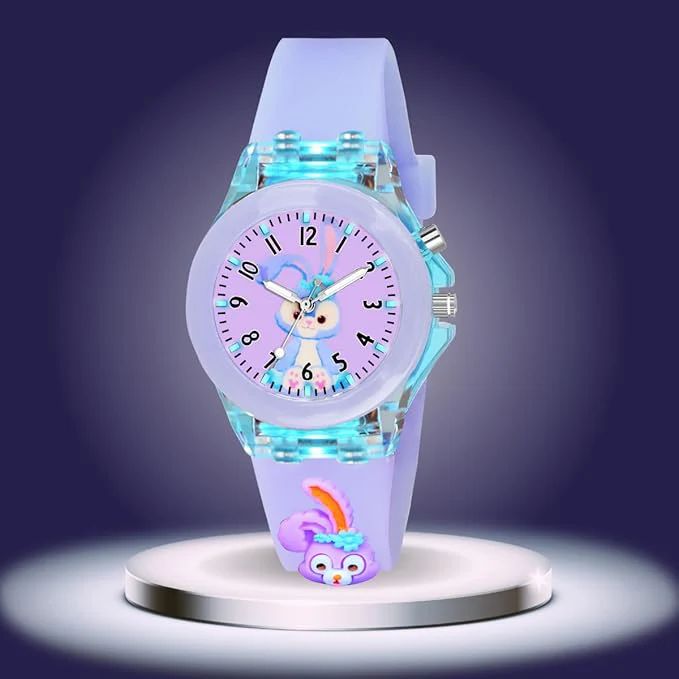 Kids Edition 3D Cartoon Analog Watch with Lights for Girls and boys |7 Color Glowing Disco Light Watch for Kids