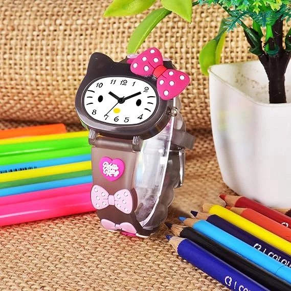 Analog Child Kids Children Hello Kitty Watch for Girls Unbreakable Silicone Strap