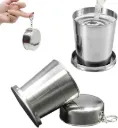 Stainless Steel Telescopic Collapsible Foldable Water Cup, Folding Portable Camping Travel Mug with Lid and Keychain for Outdoor Drinking