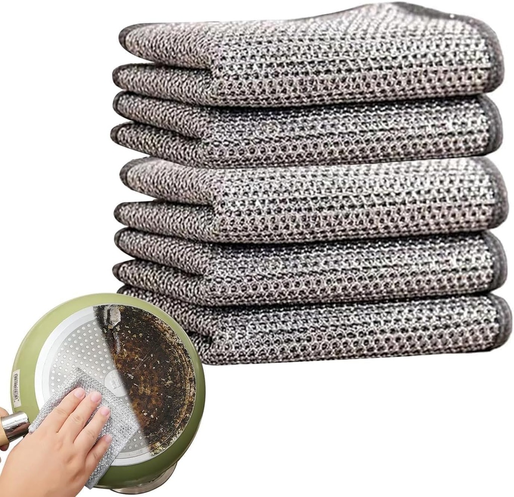 020204 {Pack of 10} Non Scratch Dish wash Cloth Double Layer Heavy Multipurpose Wire Dishwashing Rags for Wet and Dry