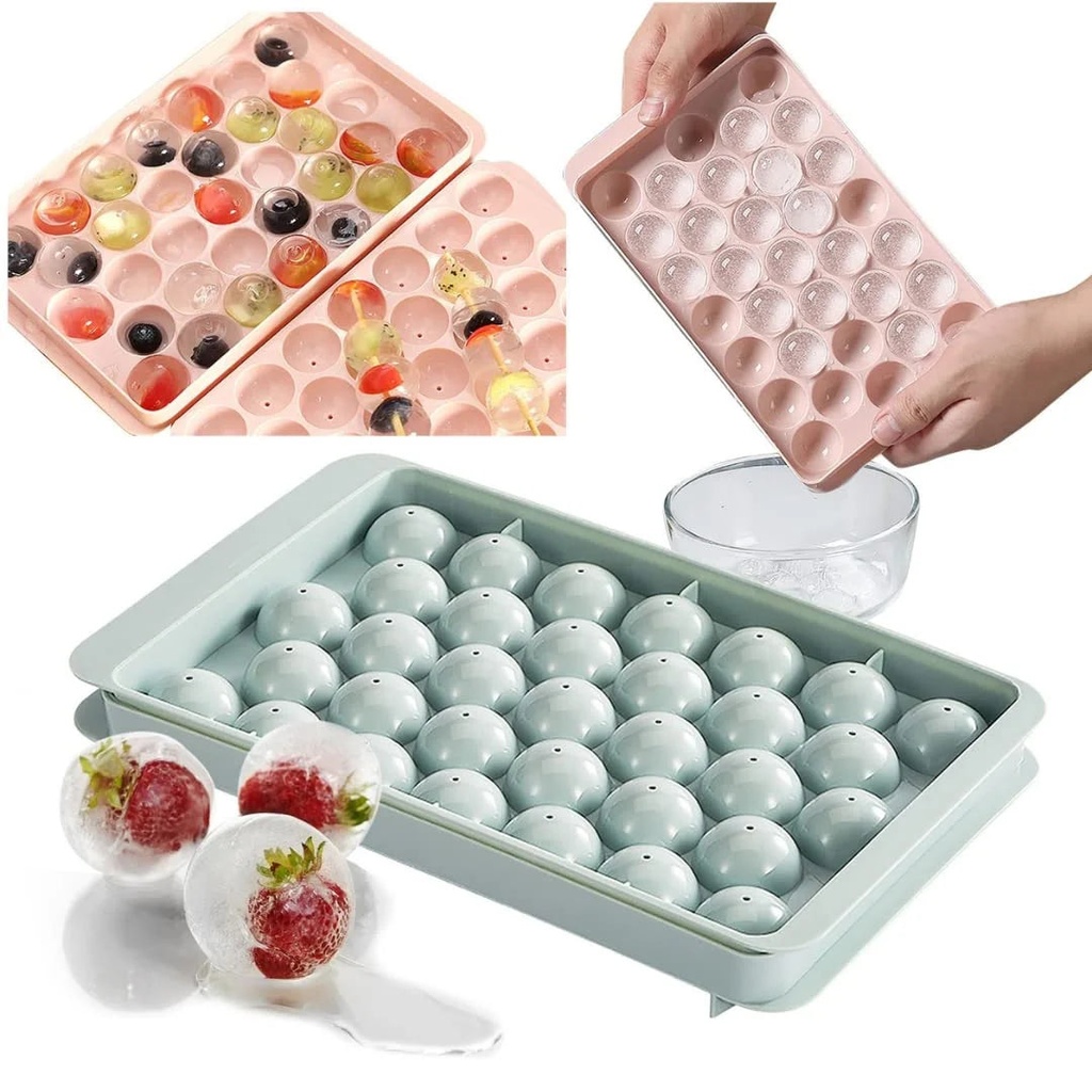 10310  Ice Cube Trays, Round Silicone Ice Cube Tray with Lid, 33 Compartments Ice Cube Tray for Freezer, Cocktails, Whisky, Tea and Coffee
