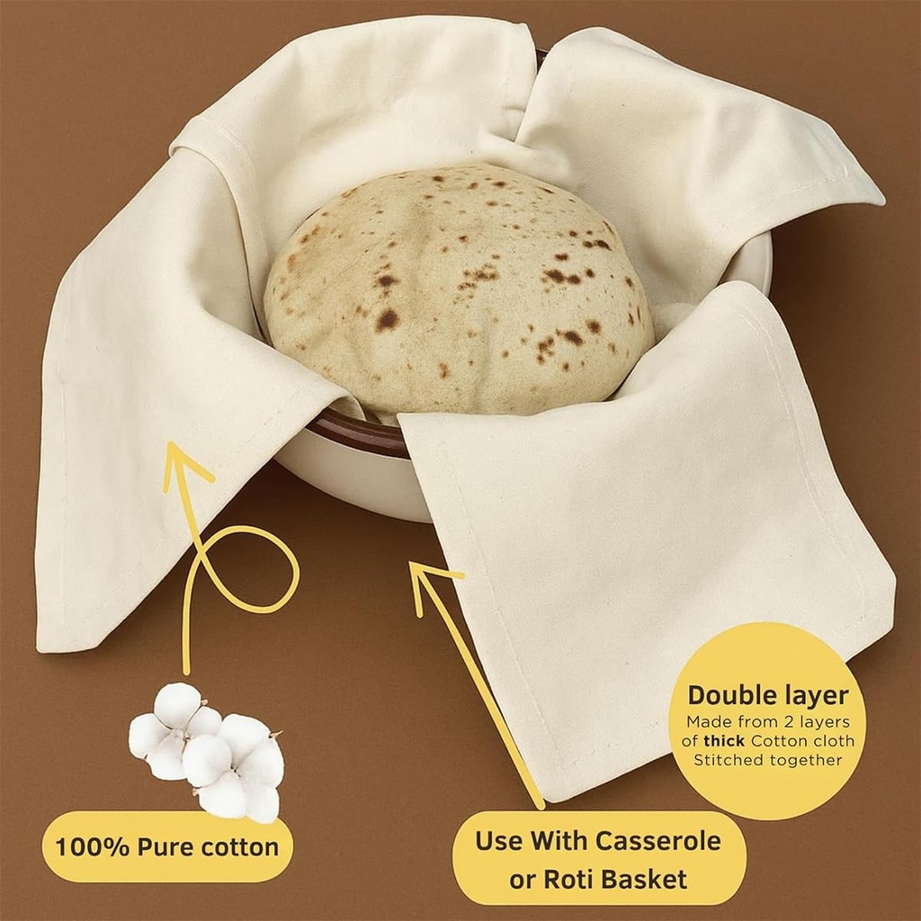 Cotton Double Layer Roti Wrap With Flaps – Muslin Cloth For Chapati And Hot Case Kitchen – Roti Cloth,Beige