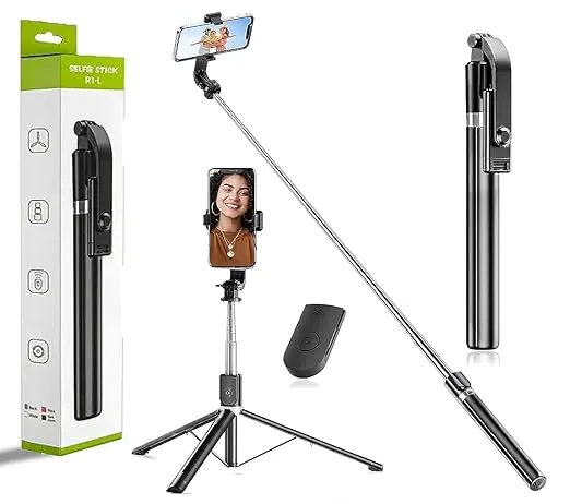  Selfie Stick with Tripod Stand, 6 Feet Length, Wireless Remote, Detachable Holder, Bluetooth Compatible for iPhone/Android - Perfect for Vlogging & Photo Shoots