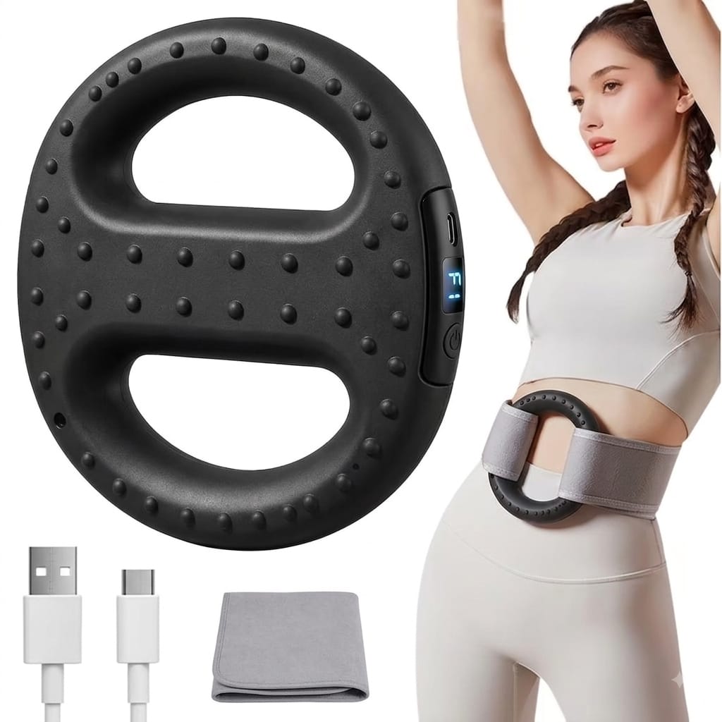 Electric Fascia Massager Ring with Adjustable Belt - Handheld Body Slimming Vibration with Heat, Digital Display, USB Rechargeable Fat Burner Device for Waist, Abdomen, Back & Hips