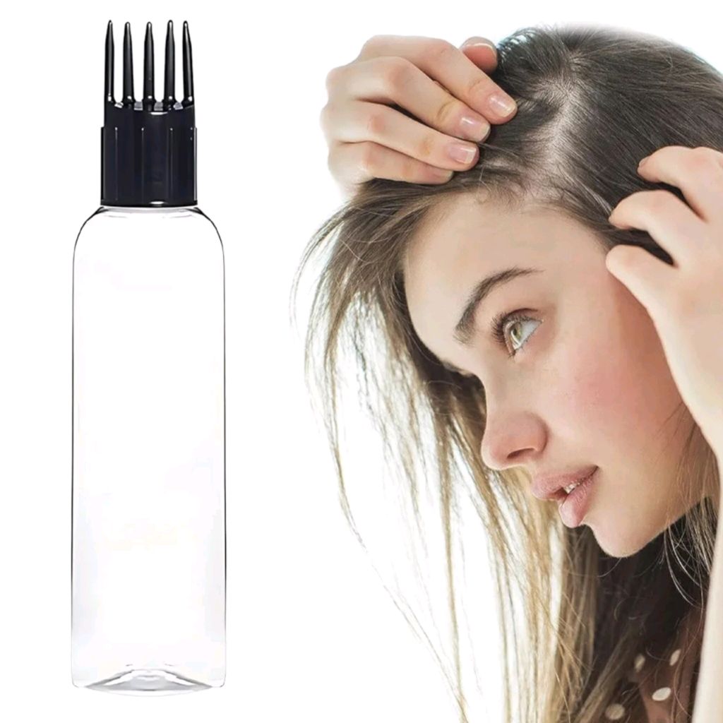 Hair Oil Applicator Bottle with Comb Nozzle 100ml Transparent Refillable Leak-Proof Hair Root Comb Bottle (pack of 2)