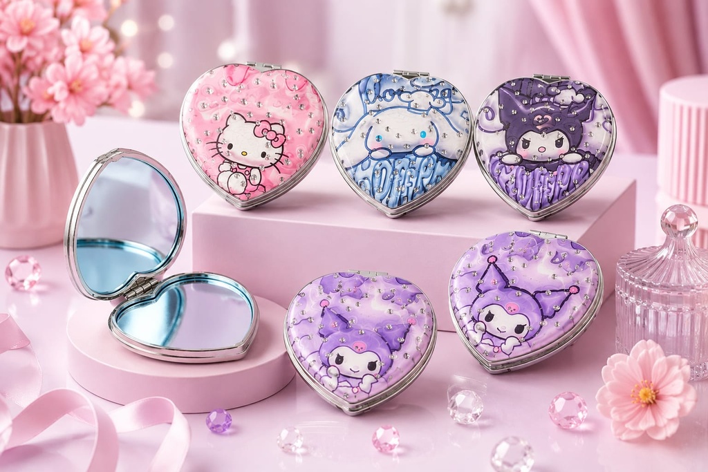 Cute Heart Shaped Compact Mirror for Women, Magnifying Travel Mirror