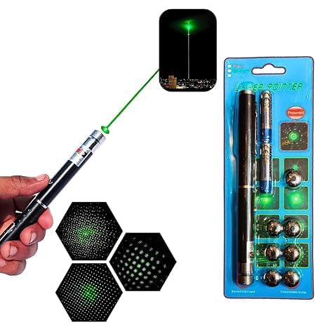 20765 Laser Pointer Pen Set with Multiple 8 Star Caps | High Power Green Laser Light Pen for Presentation, Teaching & Outdoor Use | Metal Body Laser Pointer Kit