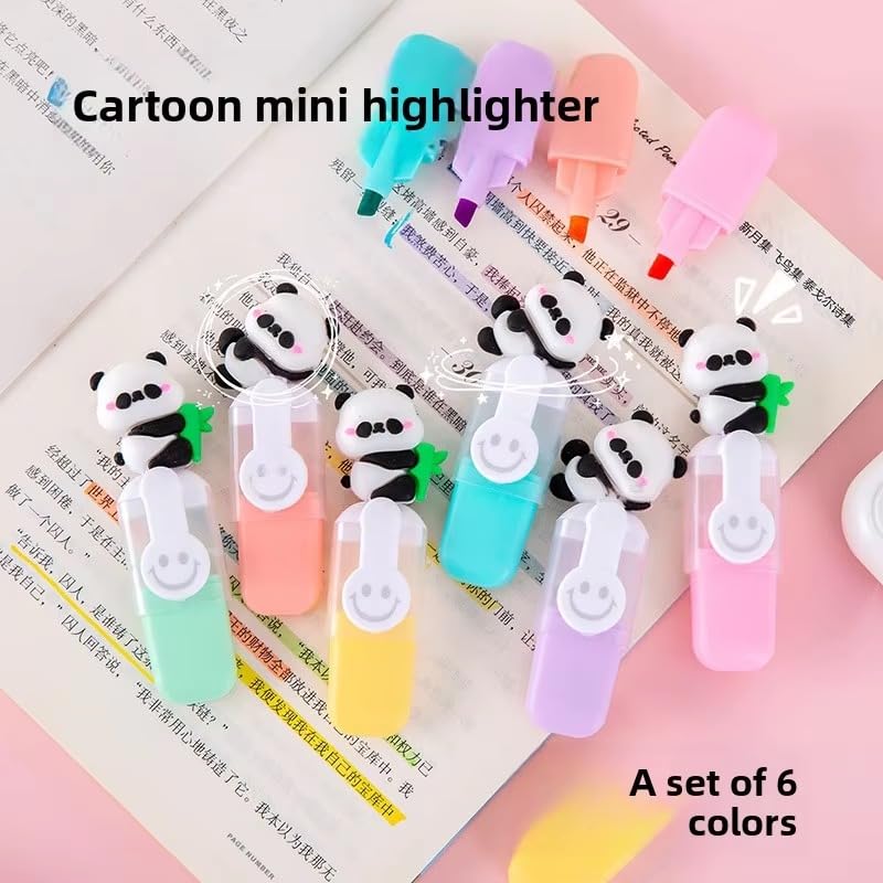 Cute Character highlighter Pens Set of1 , 6 pcs| Cartoon Animal Pastel Marker Pens for Kids, Students, School & Office {Random Design}