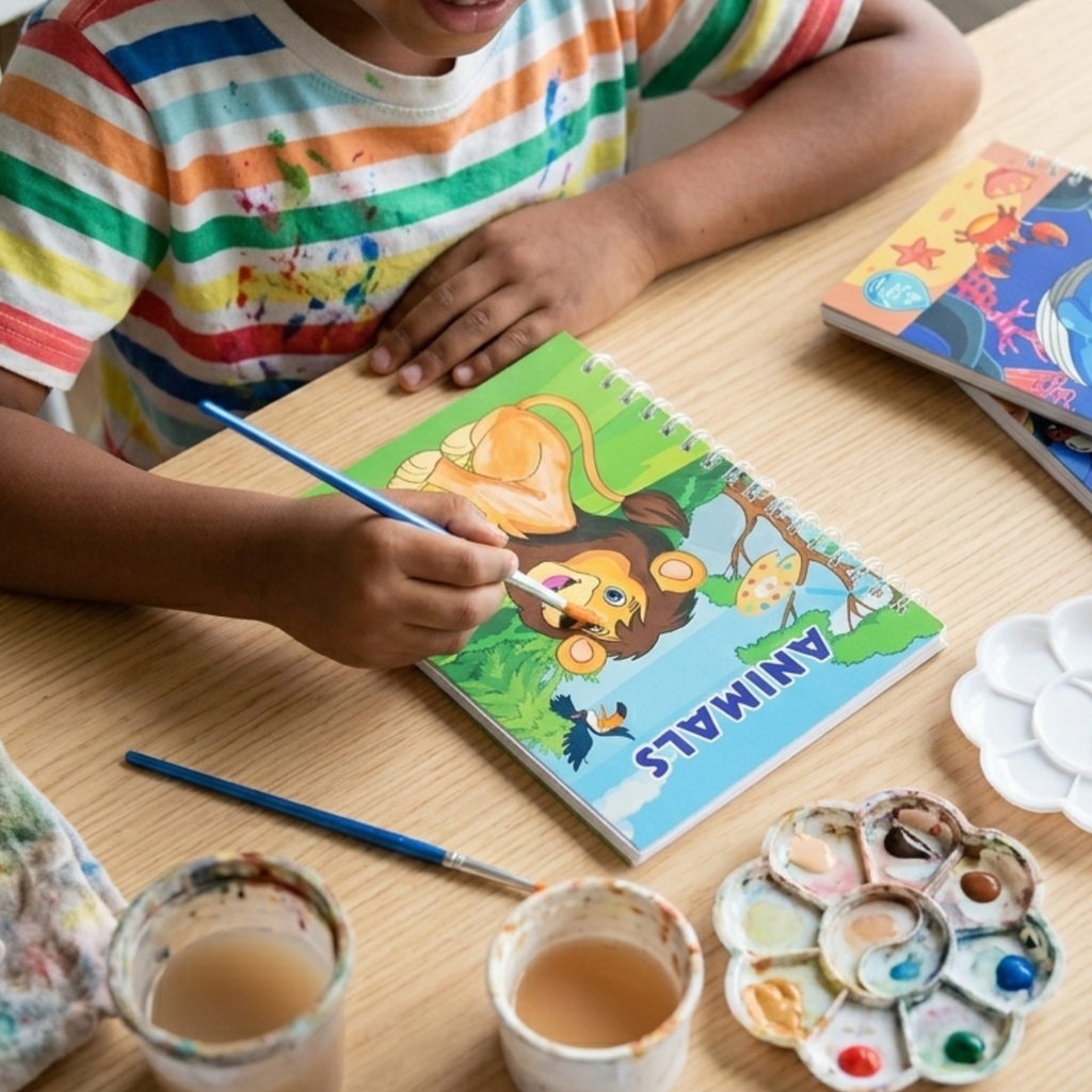 ( 4 Pcs) Cartoon Coloring Books 2 Brush 1 Colouring Plat