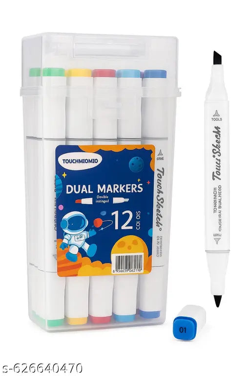 [20501-dual-tip-marker-pens-set-of-12-colors-fine-broad-tip-alcohol-based-art-markers-professional-drawing-sketching-coloring-markers-for-artists-students-designers] Dual Tip Marker Pens Set of 12 Colors | Fine & Broad Tip Alcohol-Based Art Markers | Professional Drawing, Sketching & Coloring Markers for Artists, Students & Designers