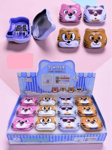 Cute Tiger Pencil Sharpener for Kids, 2 Hole Cartoon Sharpener {Random Design} (Pack of 2)