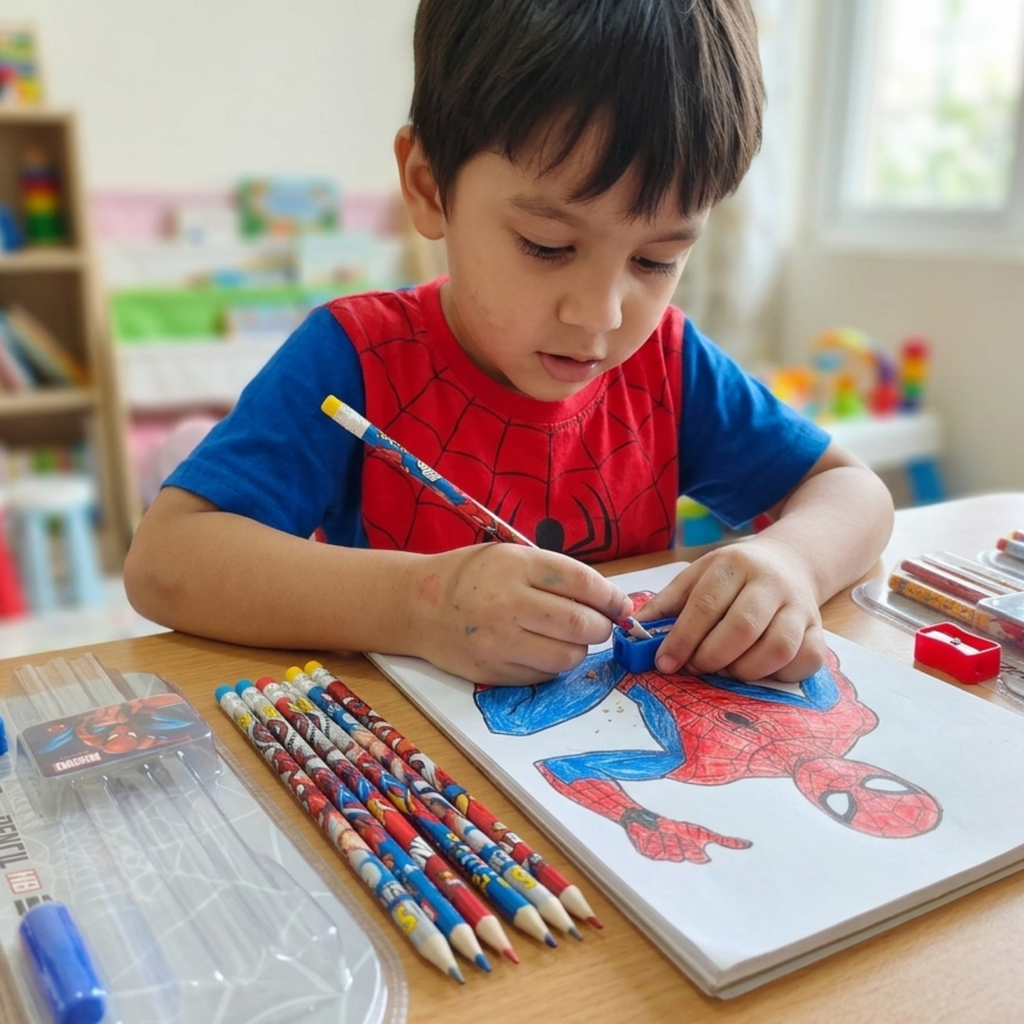 Spider man12 Pcs Pencil with top Eraser, Sharpener and Pencil Grip for Kids