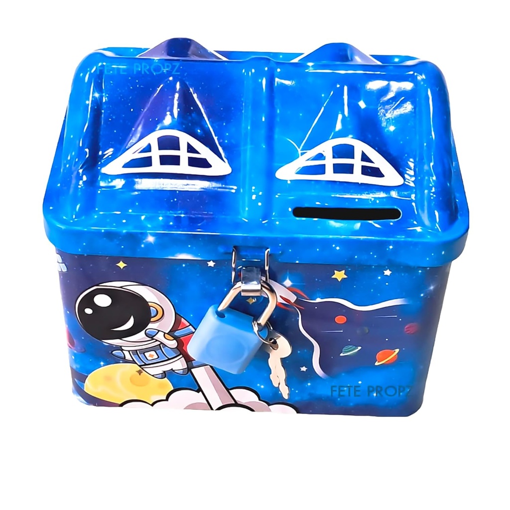 Piggy Bank for Kids |Space Money Saving Tin Coin Bank with Lock and Key – Birthday Return for Boys & Girls, Money Bank {Random Color}