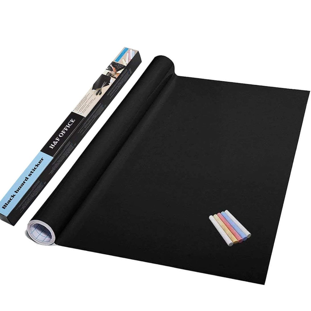 Black Board Vinyl (45x200cm) Wall Sticker Removable Decal Chalkboard with 5 Chalks for Home School Office College Room Kitchen Kids