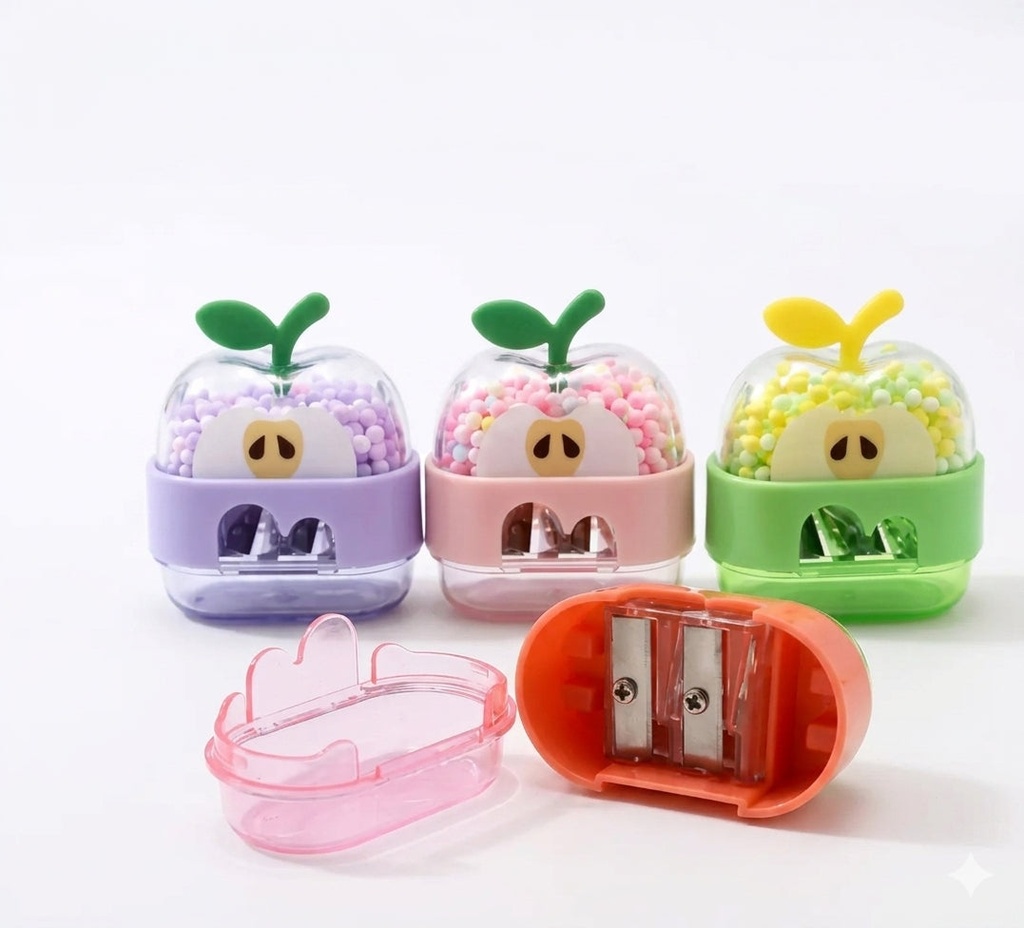 sharpener Multicolour  Cute Pencil Sharpener in Green, Pink, White & Pastel Red (pack of 2)