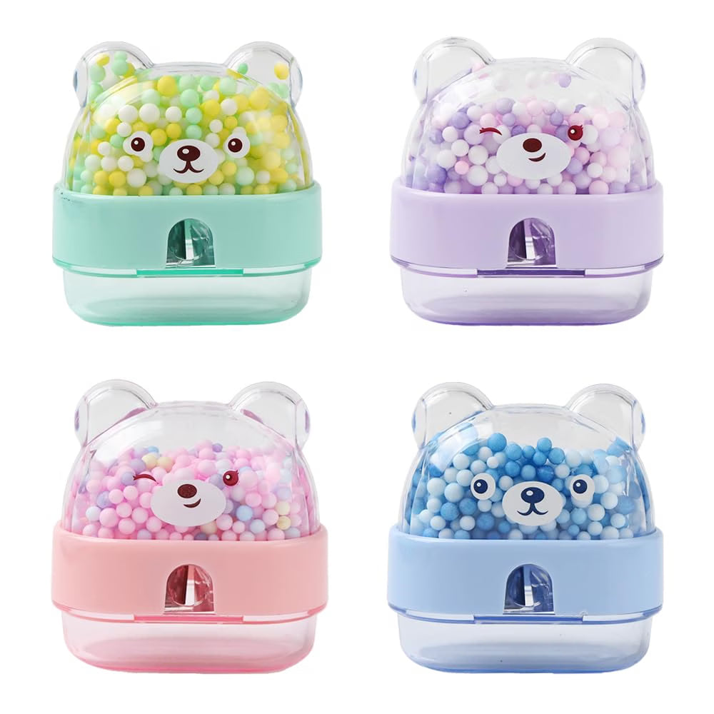 Teddy Bear Pencil Sharpener with Dust Collector Stationary Items for Kids (Pack of 2)