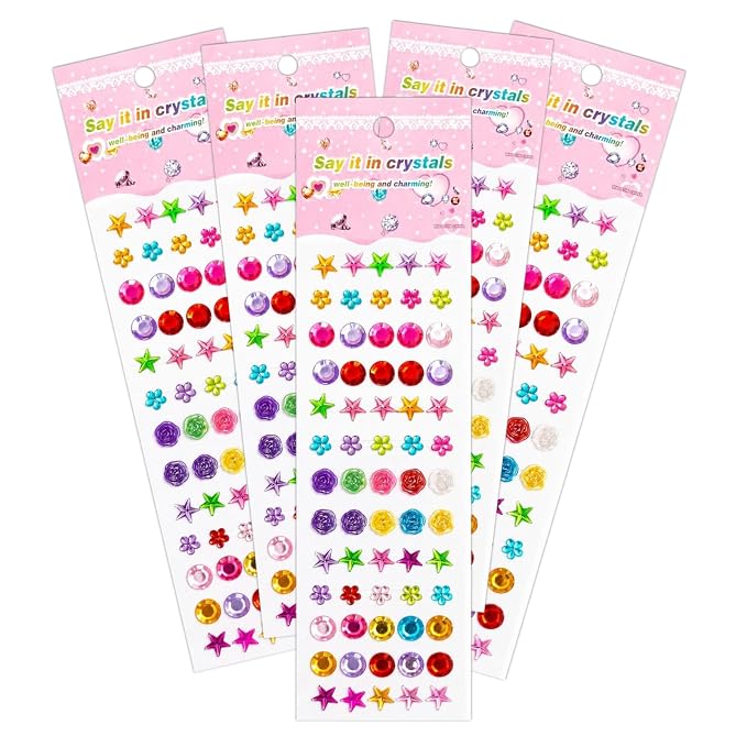 (Pack of 12) Self Adhesive Rhinestone Gem Stickers Colorful Crystal Stickers for Kids Crafts, Scrapbooking, DIY Art Projects, Greeting Cards, School Activities | Return Gifts & Kanjak Gifts