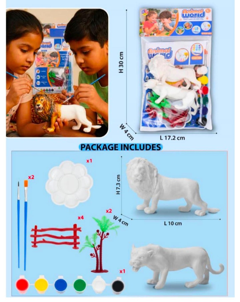 Big Size Painting Animal Toys for Kids with Kit DIY Farm & Jungle Animal Toys Set 2PCS Lion, Tiger Figure Playset Toy for Boys & Girls Wild Zoo Janwar Painting Toys for Kids