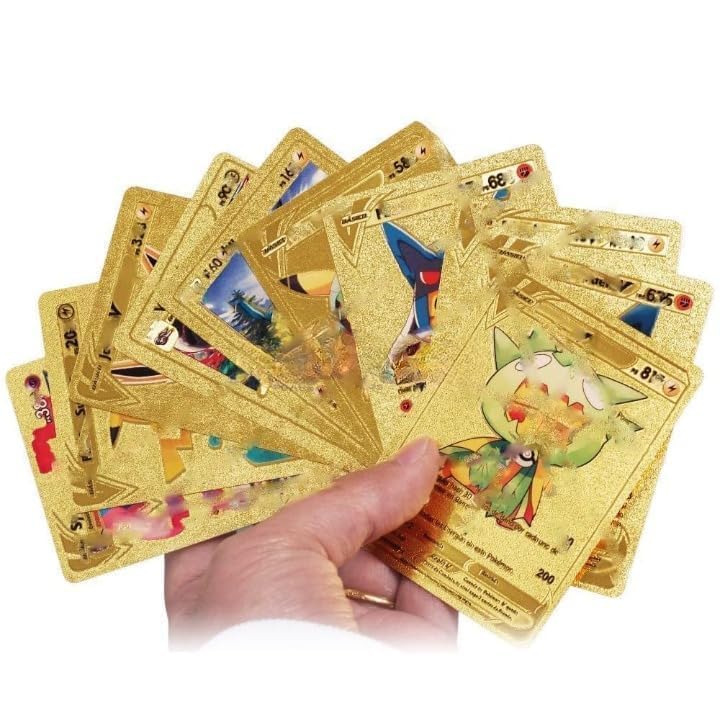 Pokémon Card Set – 55 Rare Unofficial VMAX GX VSTAR Cards | Shiny Battle Trading Cards for Fans & Collectors | Gift Pack - Gold