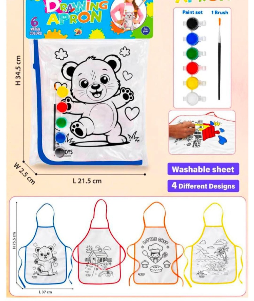 Kids Aprons for Activities Drawing Painting & Coloring with Waterproof Apron, Palette, Paints and Brush/Kids- PACK OF 1- COLOR MAY VARY